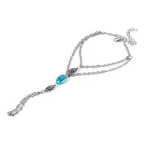 PAIR Silver Blue Layered Barefoot Sandal Anklet - Picture 4 of 4